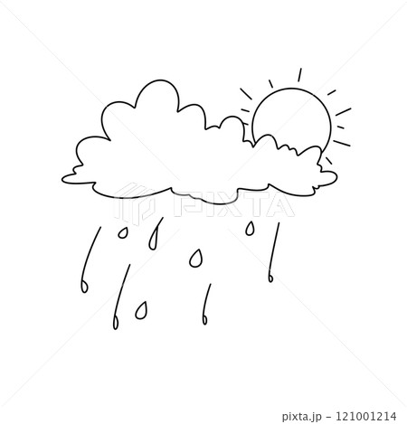 A drawing of a cloudy day with rain falling 121001214