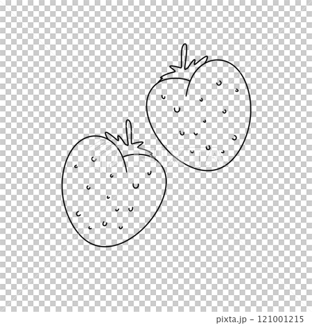 Two strawberries are shown in a white background 121001215