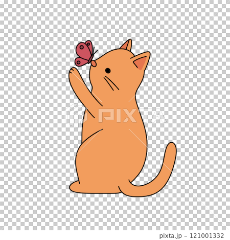 A cartoon cat is holding a butterfly in its mouth 121001332