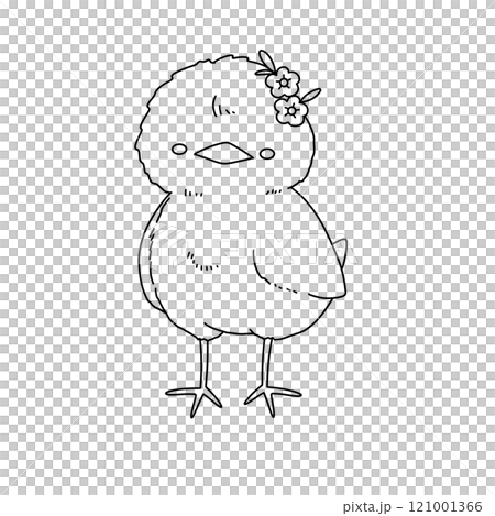 A cute little chicken with a flower on its head 121001366