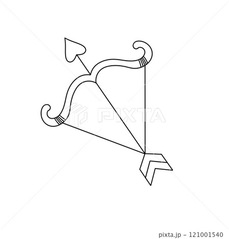 A black and white drawing of an arrow with a heart on the tip 121001540