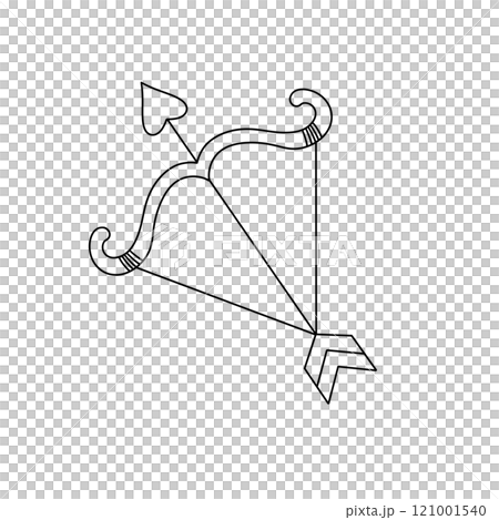 A black and white drawing of an arrow with a heart on the tip 121001540