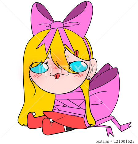 A cartoon girl with a pink bow on her head and blue eyes A cartoon girl with a pink bow on her head and blue eyes 121001625