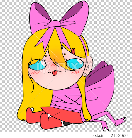 A cartoon girl with a pink bow on her head and blue eyes A cartoon girl with a pink bow on her head and blue eyes 121001625