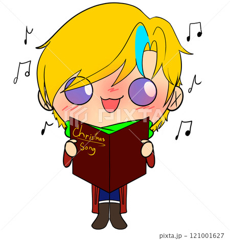 A cartoon boy is reading a book called the Christmas Song A cartoon boy is reading a book called the Christmas Song 121001627