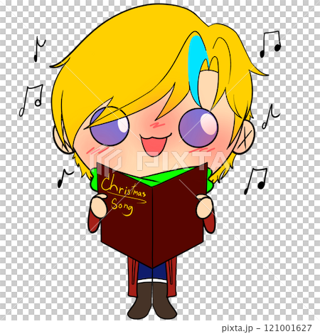 A cartoon boy is reading a book called the Christmas Song A cartoon boy is reading a book called the Christmas Song 121001627
