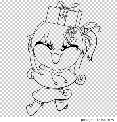 A cartoon girl is holding a gift box and smiling A cartoon girl is holding a gift box and smiling 121001679