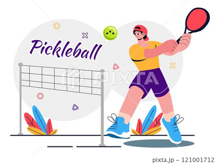 Pickleball Game Sport Illustration featuring Pickleball Players with Rackets, Paddles, and a Court for Sports Activities and Matches in a Background 121001712