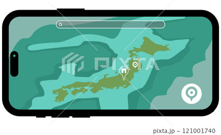シンプルな「マップアプリ・日本地図」のベクターイラストレーション 121001740