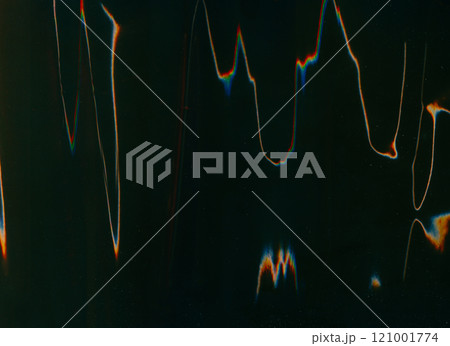 Glitch noise overlay. Distortion artifacts. Dust scratch texture. White orange blue color light flare rgb split wave distressed display dark illustration art abstract background. Glitch noise overlay. Distortion artifacts. Dust scratch texture. White orange blue color light flare rgb split wave distressed display dark illustration art abstract background. 121001774