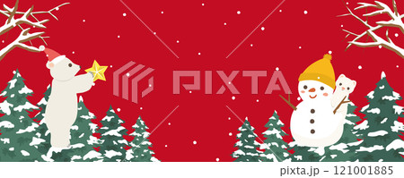 シロクマと雪だるまの冬の背景素材 121001885