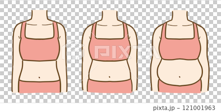 スリム・肥満など若い女性の体型のイラスト(上半身・顔なし) スリム・肥満など若い女性の体型のイラスト(上半身・顔なし) 121001963