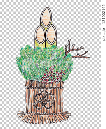 用色鉛筆繪製的門松插圖 121002146