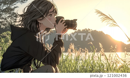 一人で撮影旅行に来ている若い女性