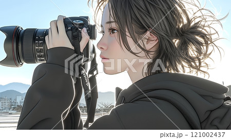 一人で撮影旅行に来ている若い女性