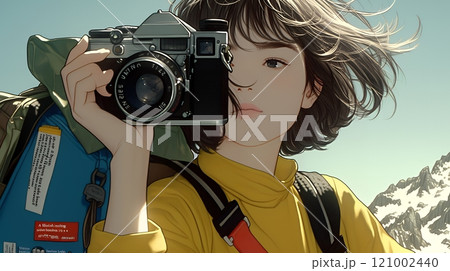 一人で撮影旅行に来ている若い女性