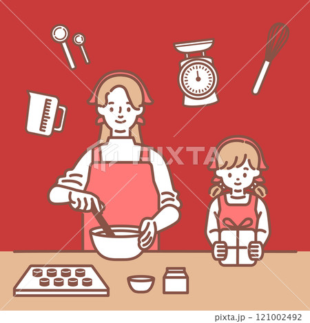 お菓子作りをする親子のイラスト 121002492
