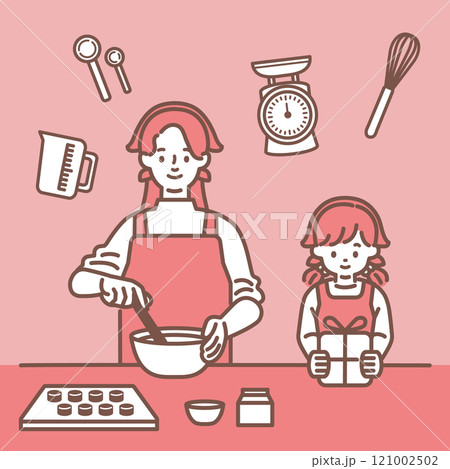 料理をするママと子どものイラスト 料理をするママと子どものイラスト 121002502