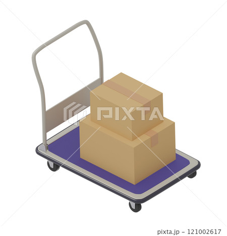 段ボールが乗った台車の3Dイラスト 121002617