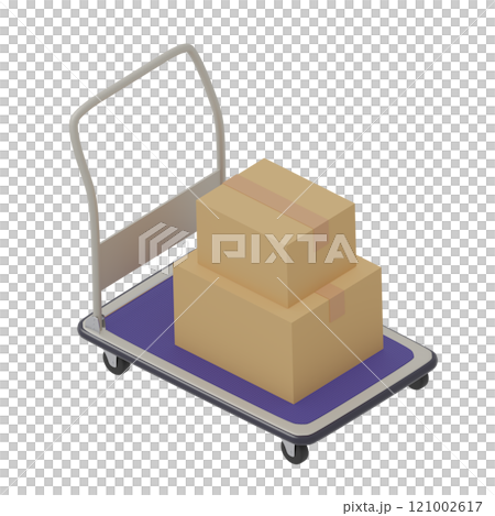 段ボールが乗った台車の3Dイラスト 121002617