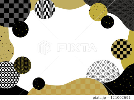 和柄パターンのサークルとウェーブの和風フレーム/黒 121002691