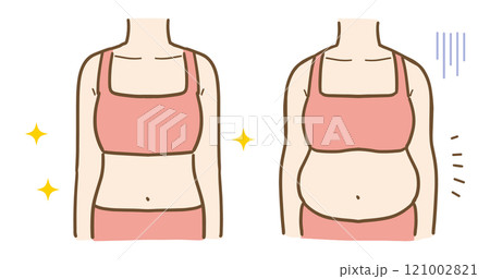 ダイエット成功・失敗の体のみのイラスト(上半身・顔なし) ダイエット成功・失敗の体のみのイラスト(上半身・顔なし) 121002821