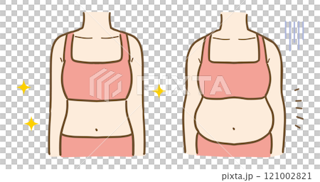 Illustrations of body only (upper body, no face) of diet success and failure 121002821