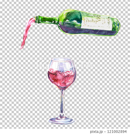 水彩畫紅酒和玻璃的插圖 121002894