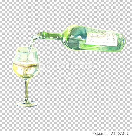 白酒倒入水彩畫玻璃杯中的插圖 121002897