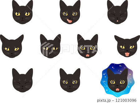 いろいろな表情の猫　黒猫　アウトラインなし 121003096