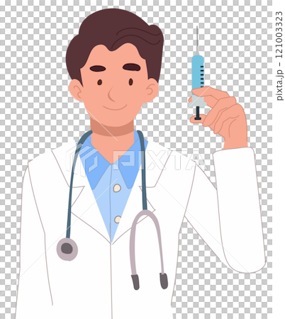 doctor holding syringe close-up medical professional with needle for treatment doctor holding syringe close-up medical professional with needle for treatment 121003323