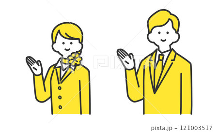 手で指し示す、フォーマルなスーツ姿の男性と女性　2色 121003517