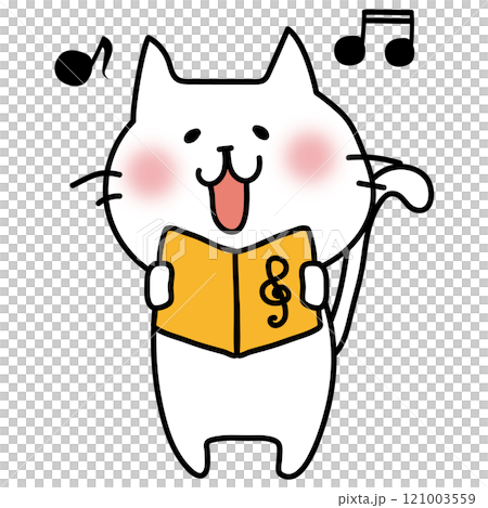 大きく口を開けて歌う白い猫 121003559