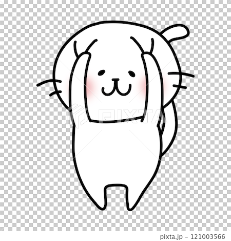 White cat touching its ears 121003566