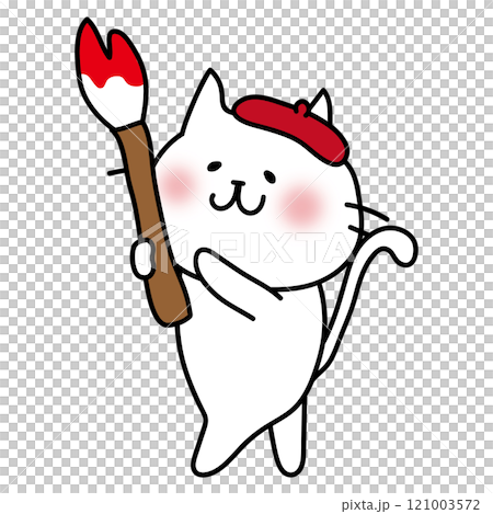 大きな筆で絵を描く白い猫 大きな筆で絵を描く白い猫 121003572