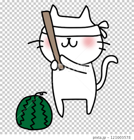 White cat splitting a watermelon White cat splitting a watermelon 121003578