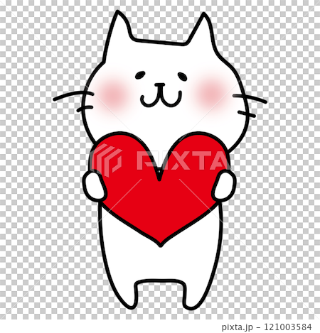 White cat holding a heart 121003584
