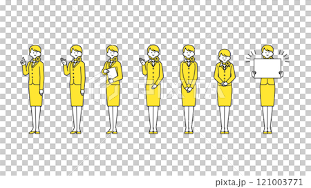 Full-body avatar illustration set of a woman in a suit with a scarf around her neck, 2 colors 121003771