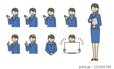 スカーフを首に巻いたスーツ姿の女性　アバターイラスト素材セット　カラフル 121003780