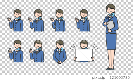 スカーフを首に巻いたスーツ姿の女性　アバターイラスト素材セット　カラフル 121003780