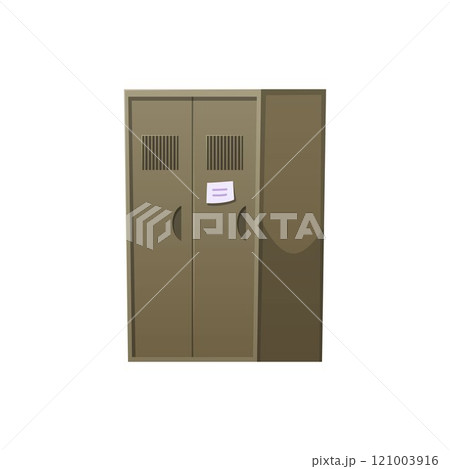 Vector illustration of a metal closed cabinet with two doors on an isolated background. 121003916