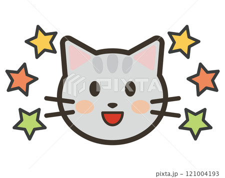 笑顔のかわいいねこちゃんと星のアイコンイラスト 笑顔のかわいいねこちゃんと星のアイコンイラスト 121004193