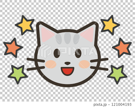 笑顔のかわいいねこちゃんと星のアイコンイラスト 笑顔のかわいいねこちゃんと星のアイコンイラスト 121004193