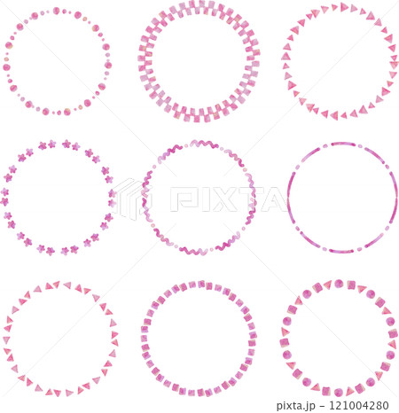 桜色の水彩タッチのシンプルな図形の丸フレームセット 121004280