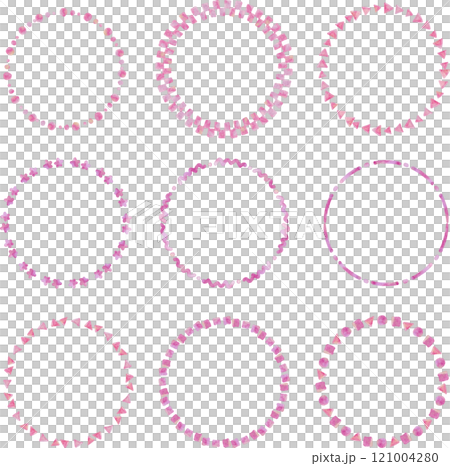 桜色の水彩タッチのシンプルな図形の丸フレームセット 121004280