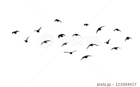 Flying birds silhouette flock. hand drawing. Not AI. Vector illustration Flying birds silhouette flock. hand drawing. Not AI. Vector illustration 121004417