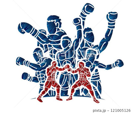 Group of Boxer Boxing Sport Male Fighting Mix Action Cartoon Graphic Vector 121005126
