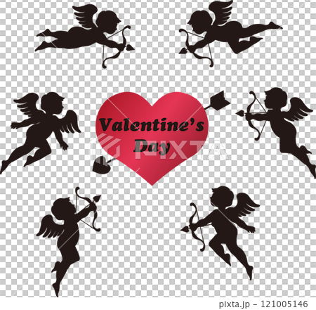 Valentine Valentine's Day Heart Cupid Angel Bow and Arrow Silhouette Illustration Valentine Valentine's Day Heart Cupid Angel Bow and Arrow Silhouette Illustration 121005146