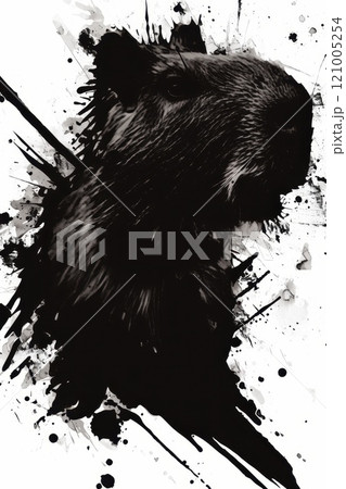 Capybara graffiti silhouette, animal grunge icon, spray wall art symbol, grafitti tag isolated 121005254