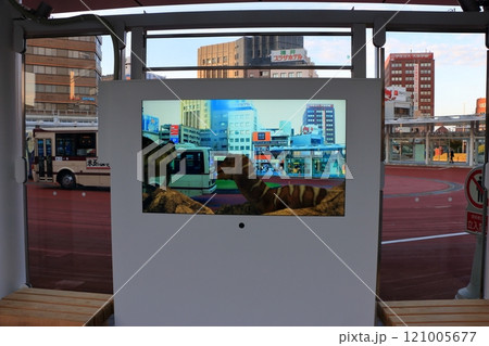 Holograph dinosaur video at Fukui train and bus stations in Fukui City in Japan 121005677